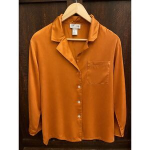 Vintage Silk Lady 100% Silk Copper Button Up Blouse Shirt Women’s Large